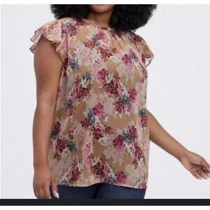 Torrid Top Women 5X Tan Pullover Floral Metallic Feminine Ballerina Cottagecore